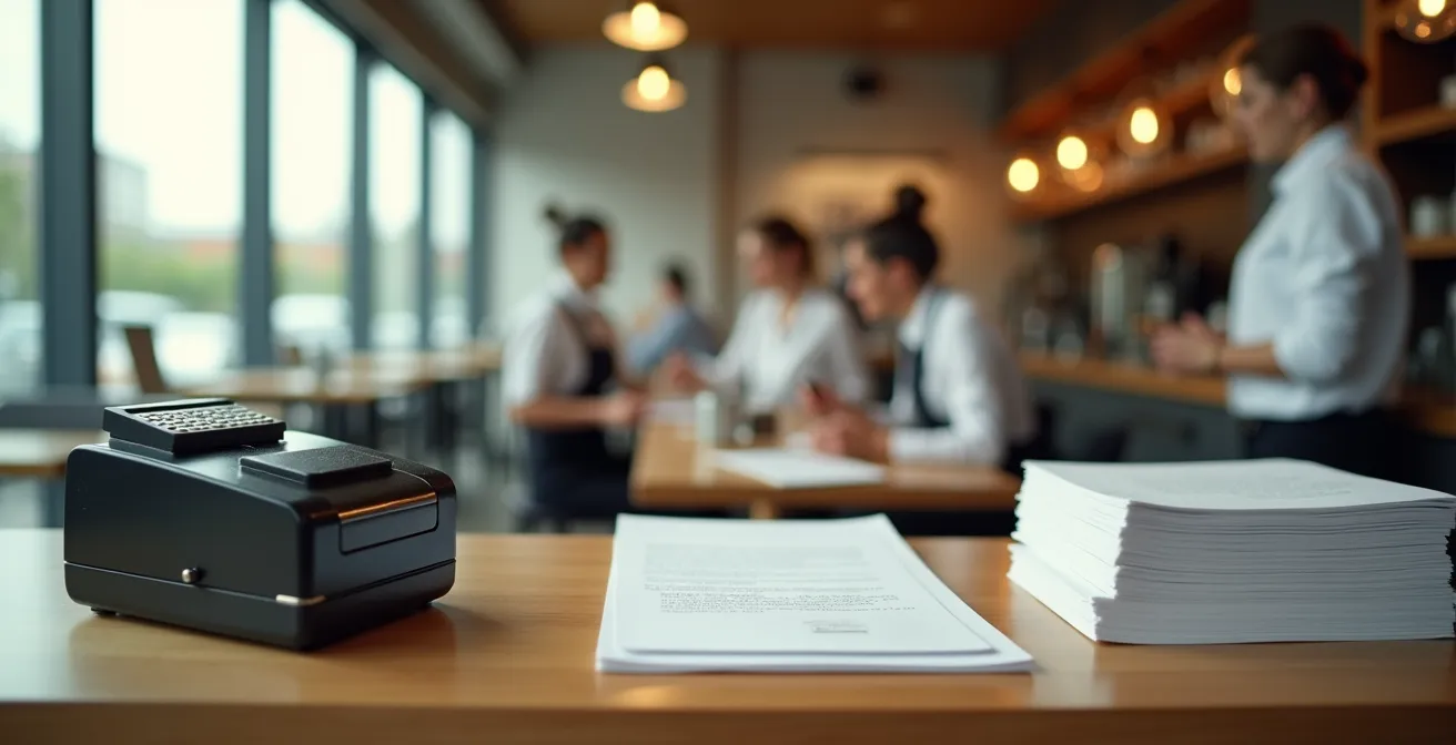 Restaurant counter showing manual backup systems during POS downtime