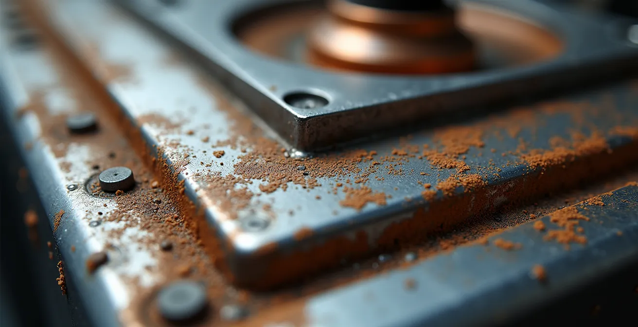 Close-up macro shot of precision restaurant equipment components showing wear patterns