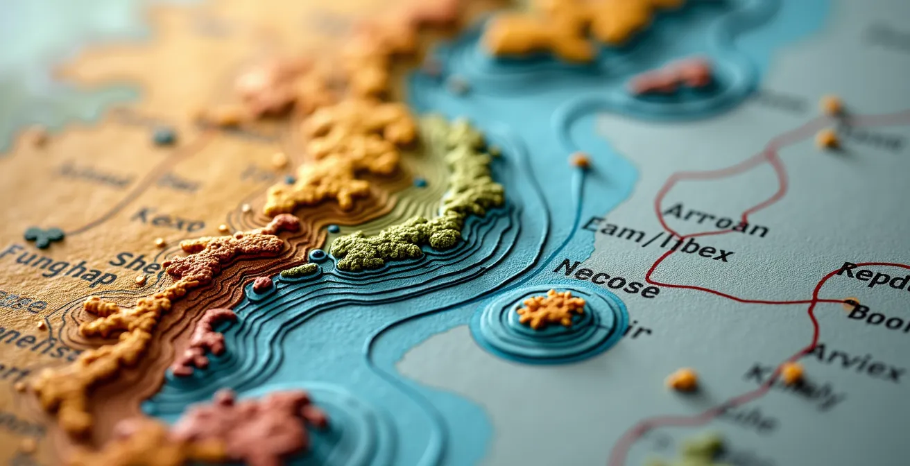 Abstract visualization of digital geofencing zones around physical locations