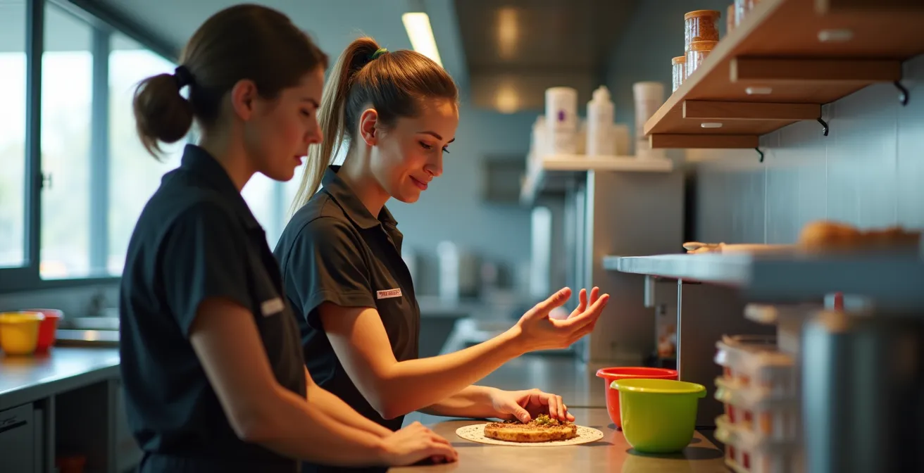 Franchise manager conducting operational efficiency review in quick service restaurant