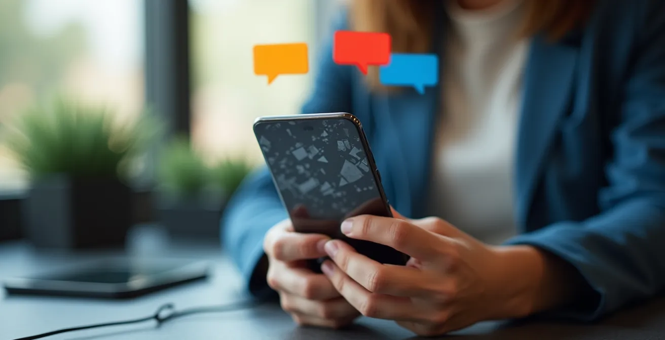 Employee receiving categorized push notifications on a mobile device in a workplace setting