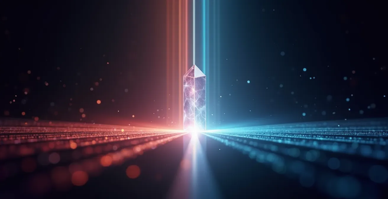 Abstract visualization of converging data streams forming a unified customer profile